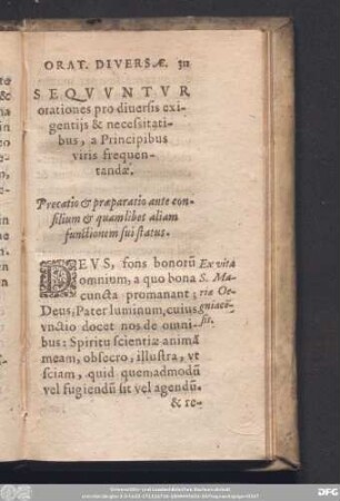 Precatio & praeparatio ante consilium & quamlibet aliam functionem sui status.