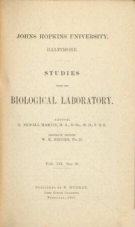 Studies from the Biological Laboratory, 3. 1884/87, Nr. 9