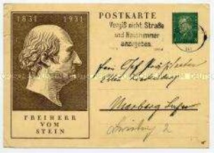 Postkarte zum 100. Todestag des Freiherrn vom Stein