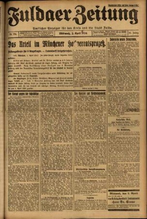 Erste Ausgabe vom Mittwoch, den 02. April 1924.