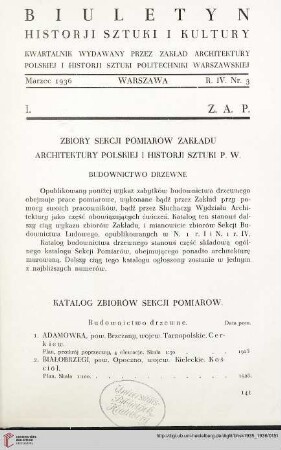 Zbiory Sekcji Pomiarów Zakładu Architektury Polskiej i Historji Sztuki P. W.