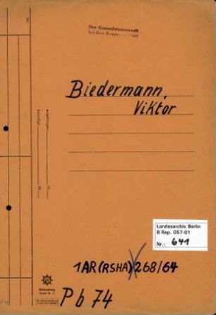 Personenheft Viktor Biedermann (*10.03.1915), SS-Obersturmführer