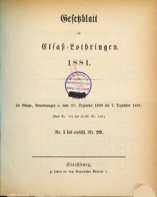 Gesetzblatt für Elsaß-Lothringen. 1881