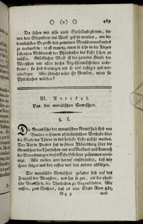 III. Artikel. Von der moralischen Gewißheit.