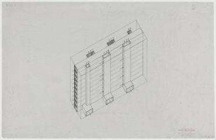Das Mittelganghaus, Entwurf für die Ausstellung des BDA im Schloss Charlottenburg (nicht realisiert) – Isometrische Projektion Lichthöfe und Lüftungsschacht