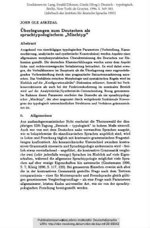 Überlegungen zum Deutschen als sprachtyppologischem „Mischtyp"