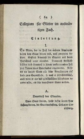 Collegium für Glieder im auswärtigen Fach