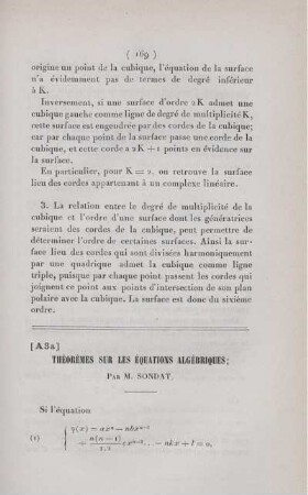 Théorèmes sur les équations algébriques.