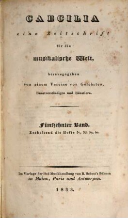 Caecilia  : eine Zeitschrift für die musikalische Welt. 15 = H. 57 - 60. 1833