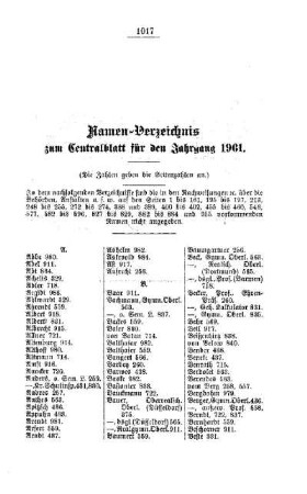 Namen-Verzeichnis zum Centralblatt für den Jahrgang 1901