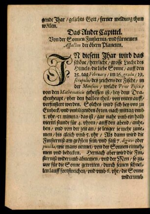 Das Ander Capittel. Von der Sonnen Finsternis/ und fürnemen Aspecten der öbern Planeten.