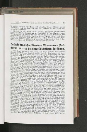 Von dem Sinn und den Auf=gaben unserer heimatgeschichtlichen Forschung.