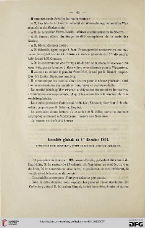Assemblée générale du 1er décembre 1864