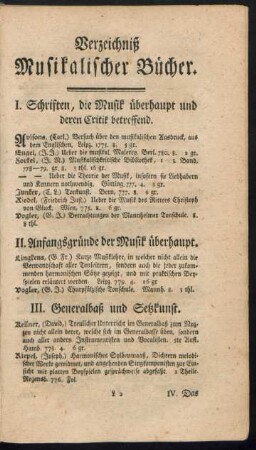III. Generalbaß und Setzkunst