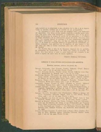 Libros y folletos recibidos en agosto