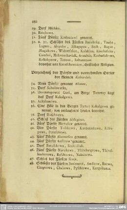 Verzeichniß der Dörfer und vornehmsten Oerter der kleinen Kabardah