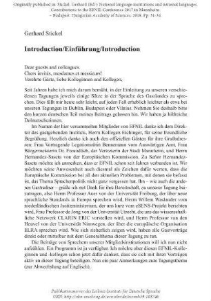 Introduction/Einführung/Introduction