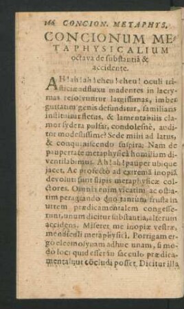Concionum Metaphysicalium octava de substantia & accidente.