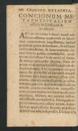 Concionum Metaphysicalium octava de substantia & accidente.