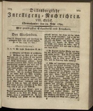 VIII. Stück. Sonnabends: den 22. Febr. 1794.