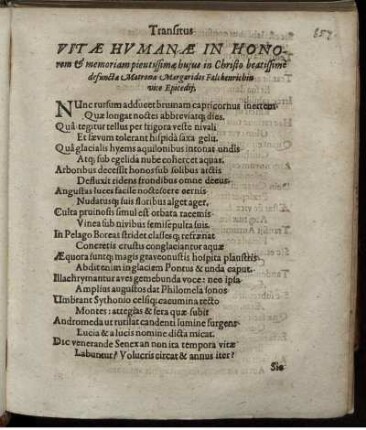 Transitus Vitae Humanae ...