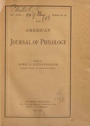 American journal of philology. 18. 1897