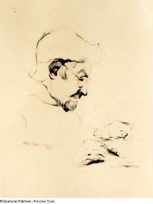 Mein Mann (Hans Richter). Tusche- und Kohlezeichnung (1945; E. Richter). Dresden-Striesen, Borsbergstraße 11, Atelier der Künstlerin