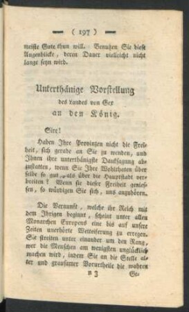 Unterthänige Vorstellung des Landes von Gex an den König