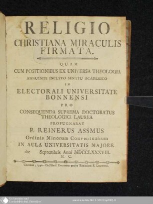 Religio Christiana Miraculis Firmata