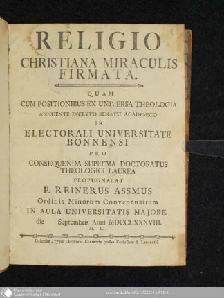 Religio Christiana Miraculis Firmata