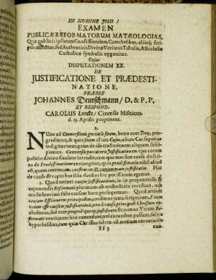 Disputationem XX. De Justificatione Et Prædestinatione
