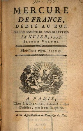 Mercure de France. 1773, 1, Vol. 2