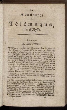 Sommaire du livre Prémier. - Livre Second.