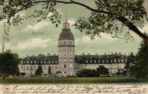 Postkartenalbum mit Motiven von Karlsruhe. "Karlsruhe. Schloss". Schloss mit Schlossgarten