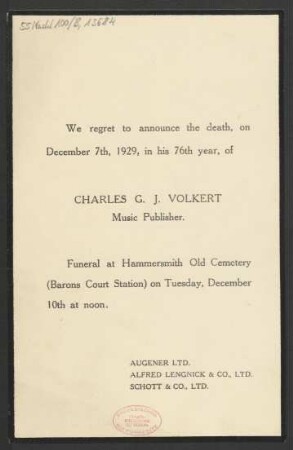 Todesanzeige Charles G. Volkert