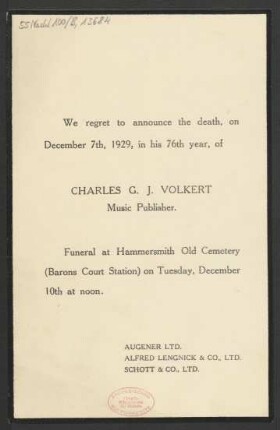Todesanzeige Charles G. Volkert