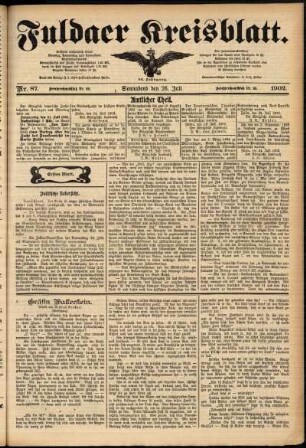 Erste Ausgabe vom Samstag, den 26. Juli 1902.