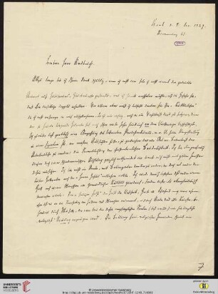 Brief von Ferdinand Tönnies an Gustav Radbruch