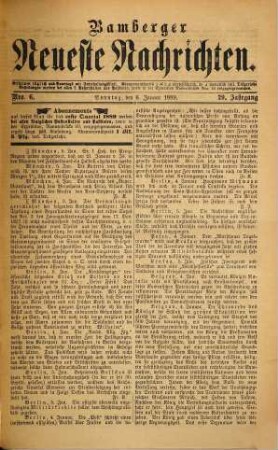 Bamberger neueste Nachrichten. 1889,1/6 = Jg. 29