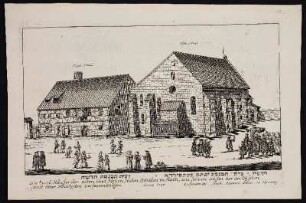 Die zweÿ Häusser der alten und Neuen Juden Schulen in Fürth, wie sie von aussen her an zusehen, samit ihrer Hochzeiten Versammlungen. Anno 1705. - Hauptsynagoge Fürth (Fürth, Bayern) = Altschul Fürth (Fürth, Bayern); Synagoge Fürth (Fürth, Bayern) = Neuschul Fürth (Fürth, Bayern)