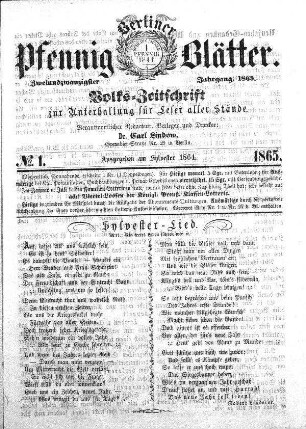 No. 1, Ausgegeben am Sylvester 1864