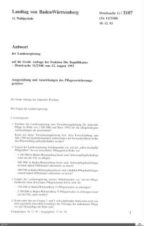 Anfrage der Republikaner: Pflegeversicherungsgesetz