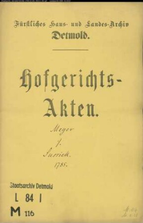 Meyer, Rentmeister zu Hovedissen gegen Mühlenpächter Joh. Henrich Sussiek - Rückständige Mühlenpacht