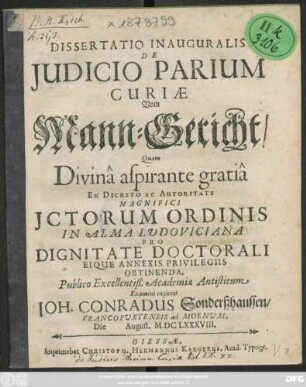 Dissertatio Inauguralis De Iudicio Parium Curiae