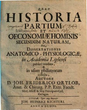 Historia partium et oeconomiae hominis secundum naturam, sive dissertationes anatomico-physiologicae ...