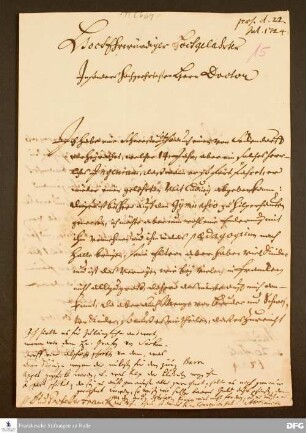 Brief von Friedrich Heinrich v. Seckendorff an August Hermann Francke.