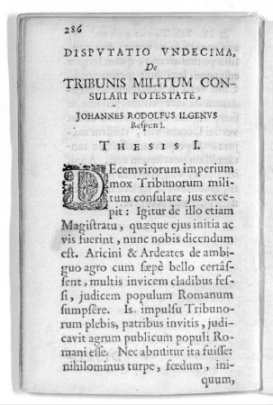 Dispvtatio Vndecima, De Tribunis Militum Consulari Potestate, Johannes ...