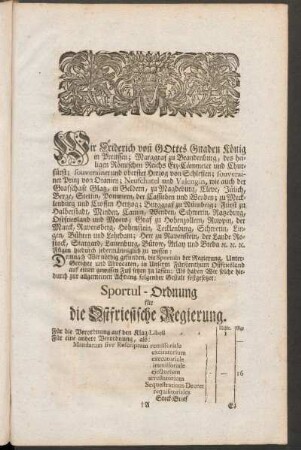 ... Sportul-Ordnung für die Ostfriesische Regierung