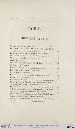 Table, Première Partie