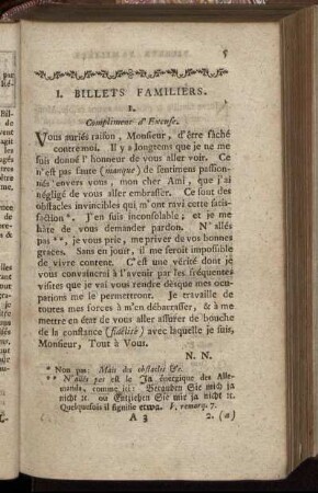 I. Billets Familiers.